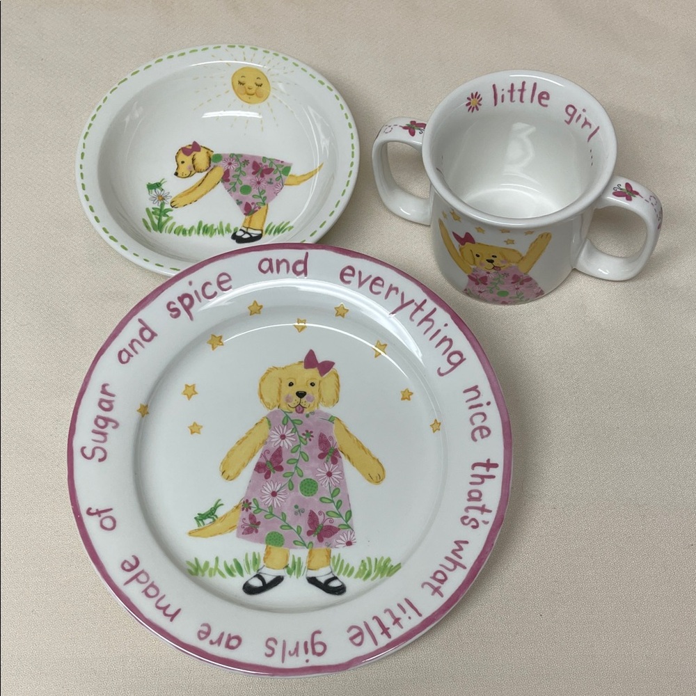 Adorable Little Girl Tableware Set - Pink and White